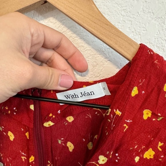 With Jean Beaucoup Floral Plunge V-Neck Short Sleeve Summer Mini Dress Red S - Picture 12 of 13